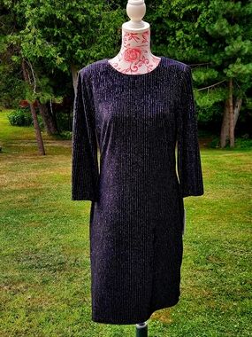 julia jordan Black Sparkle Midi Dress with Subtle Metallic Pinstripes